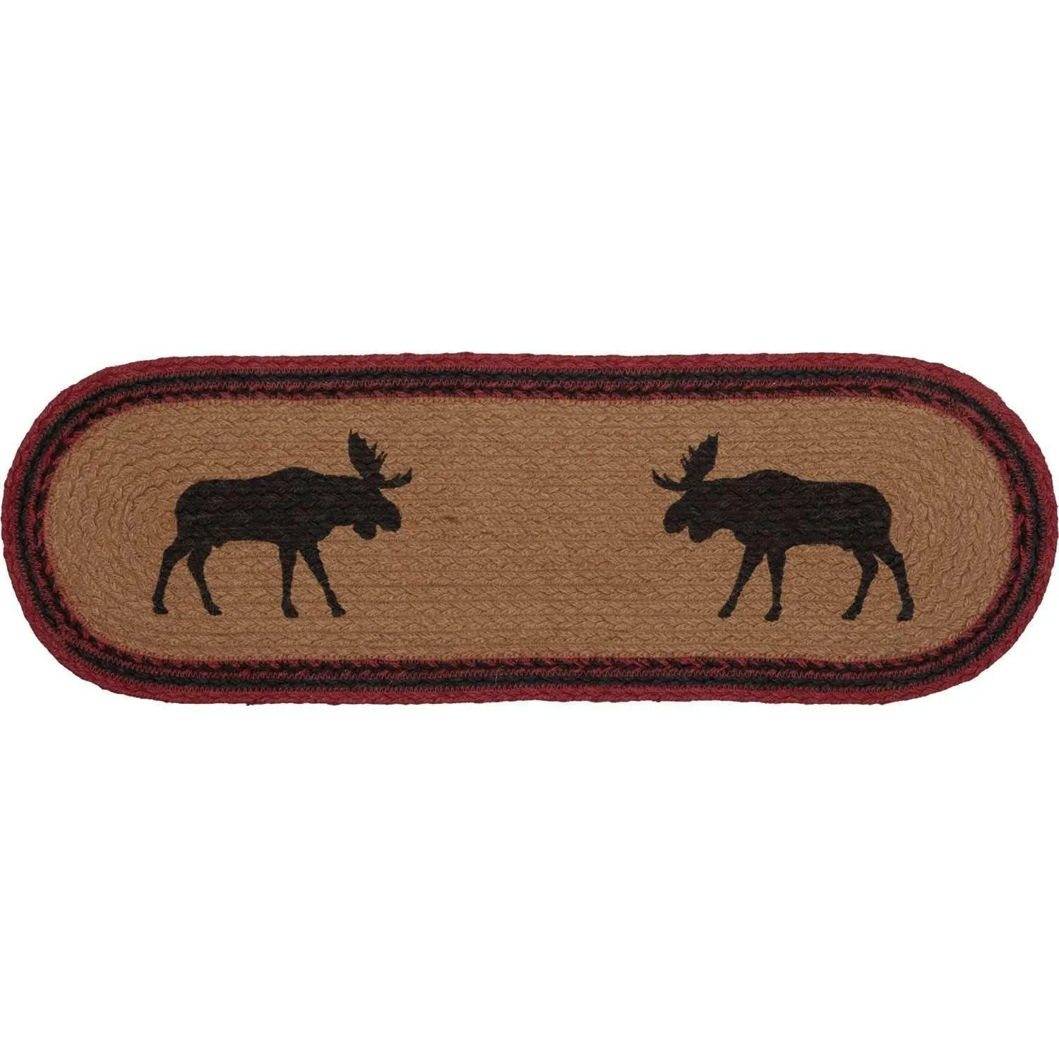 Cumberland Stenciled Moose Jute Runner Oval 8x24 VHC Brands