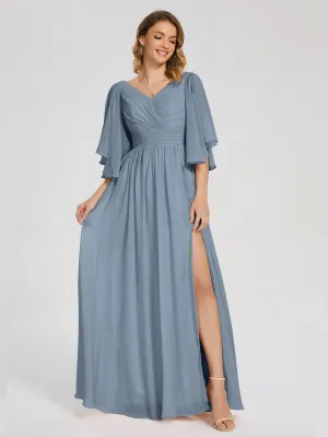 Dusky Blue Bridesmaid Dress Giselle Pretty Corset Back Chiffon Bridesmaid Dresses