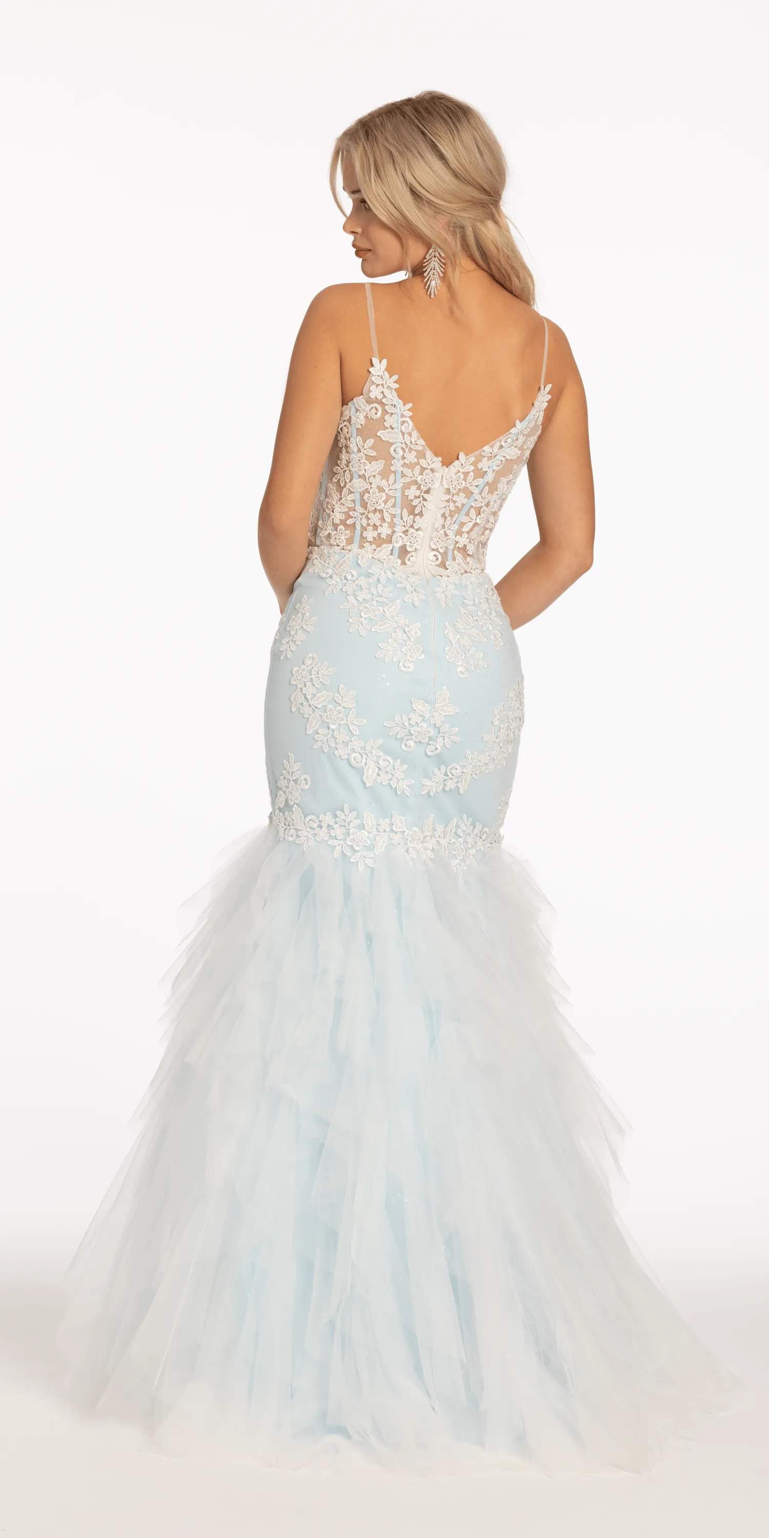 Embroidered Plunging Corset Mermaid Dress with Corkscrew Detail