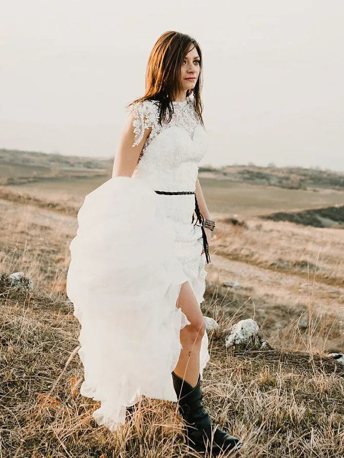 Exquisite Lace Wedding Dresses A-line Cap Sleeves Bridal Gowns WD248