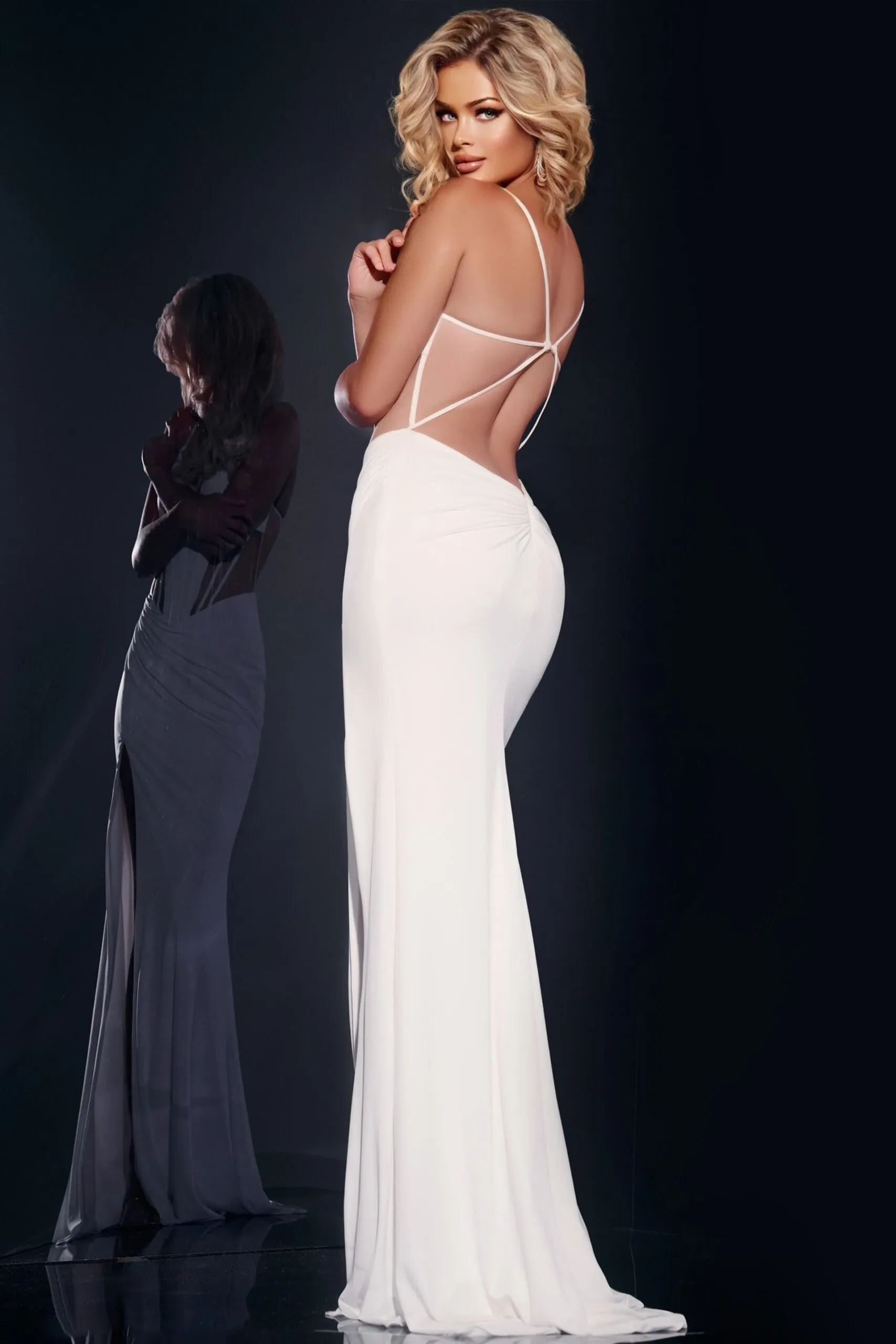 Fitted Sleeveless Corset Slit Gown by Jovani 42534