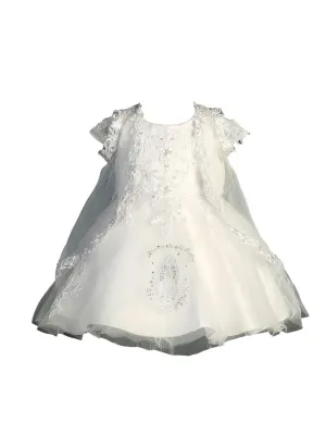 Girls White See Through Lace Sleeve Baptism Dress, Sizes 0-24M