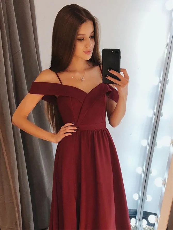 Glamorous Satin Prom Dresses A-line Spaghetti Straps Gowns With Slit PD335