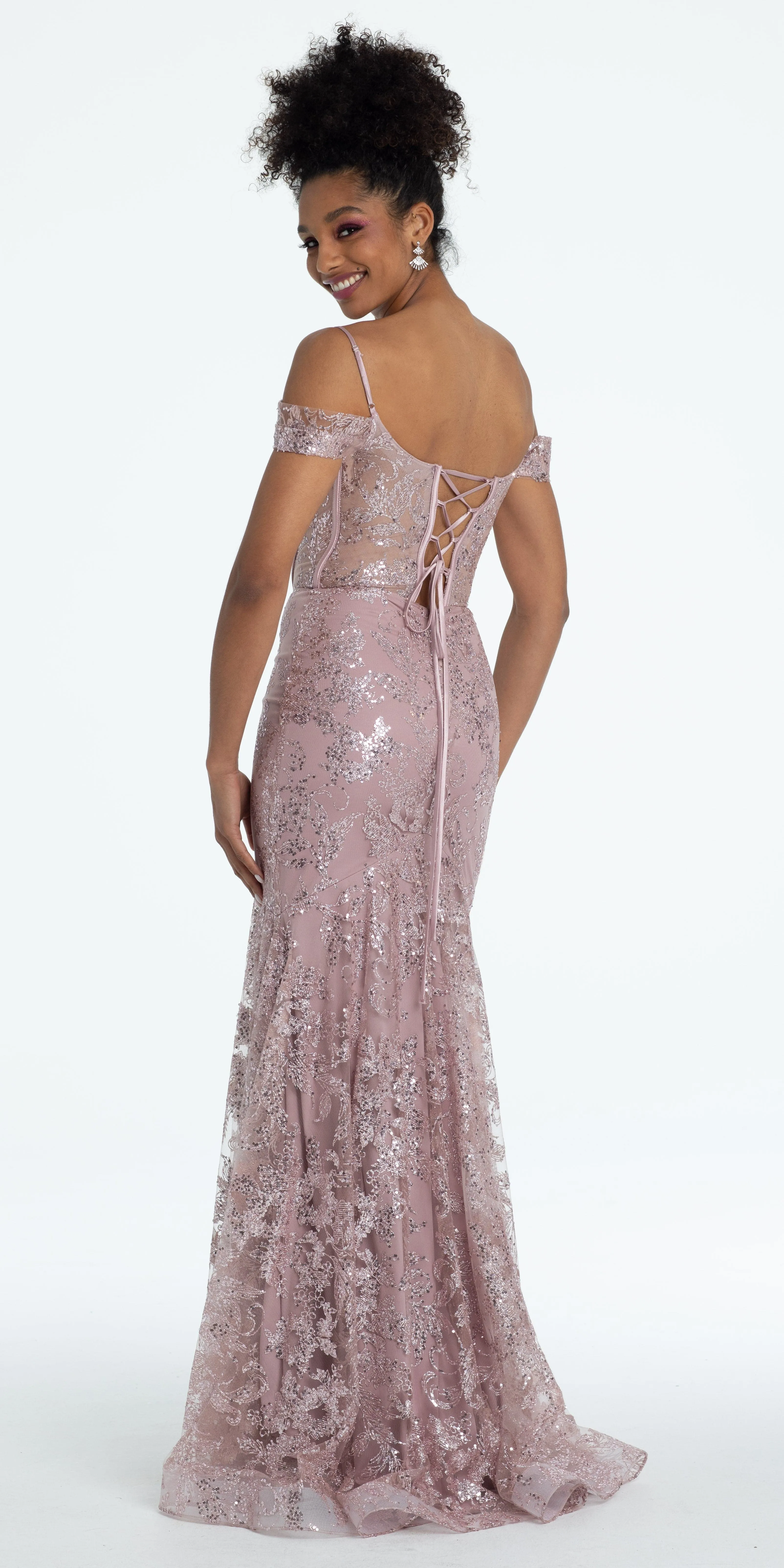 Glitter Drape Off the Shoulder Corset Mermaid Dress