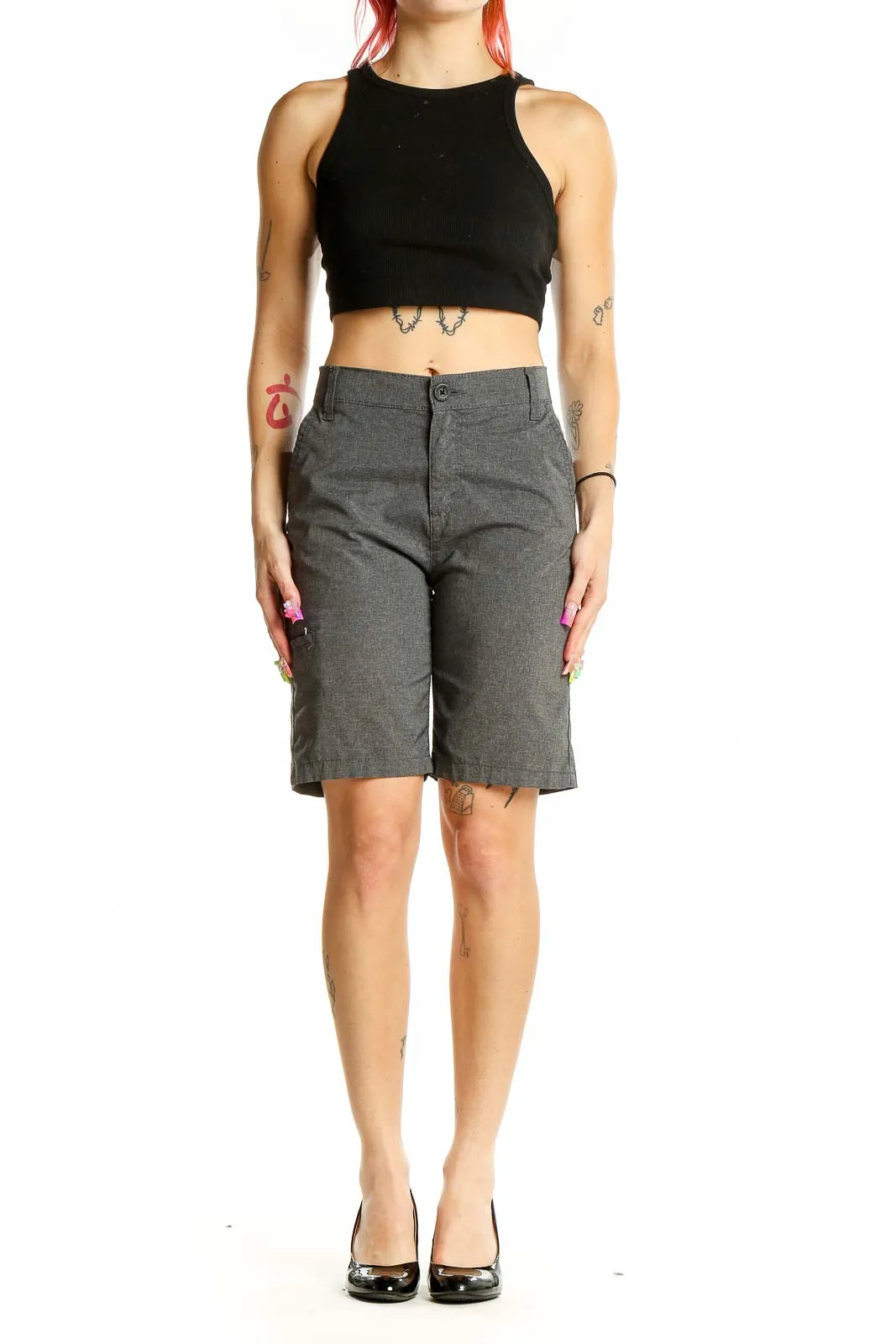 Gray Elastane-Blend Bermuda Shorts