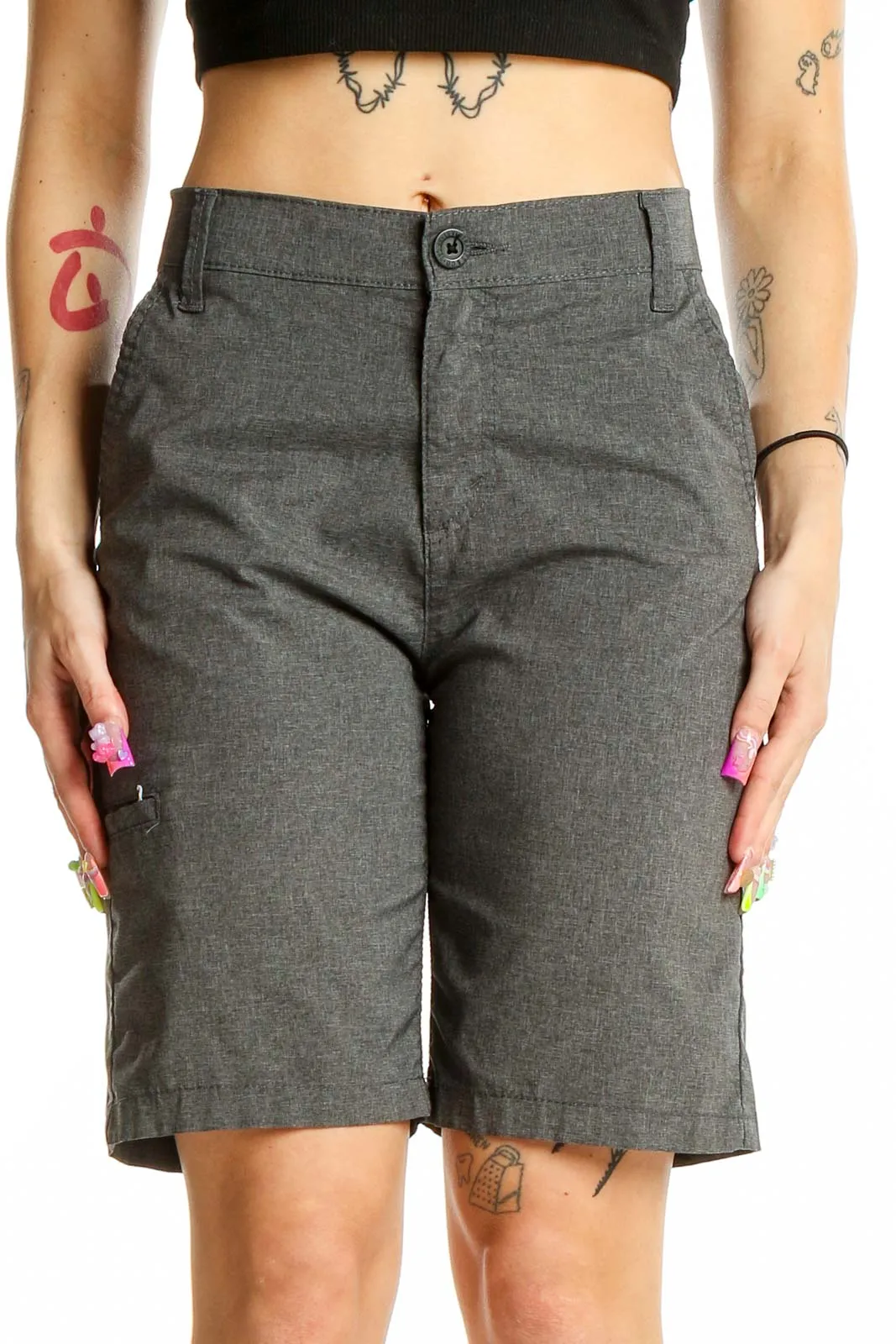 Gray Elastane-Blend Bermuda Shorts