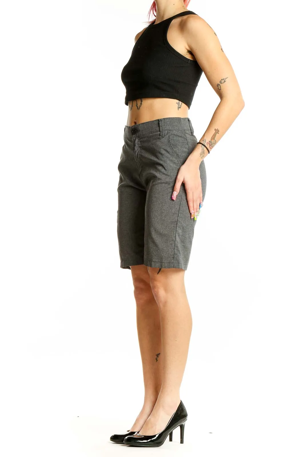 Gray Elastane-Blend Bermuda Shorts
