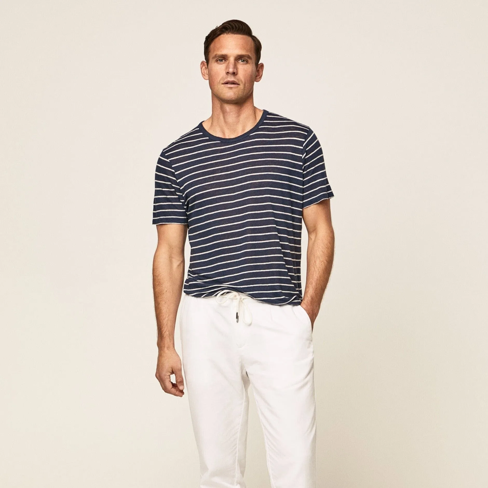 Hackett Linen Stripe Shirt Night Navy
