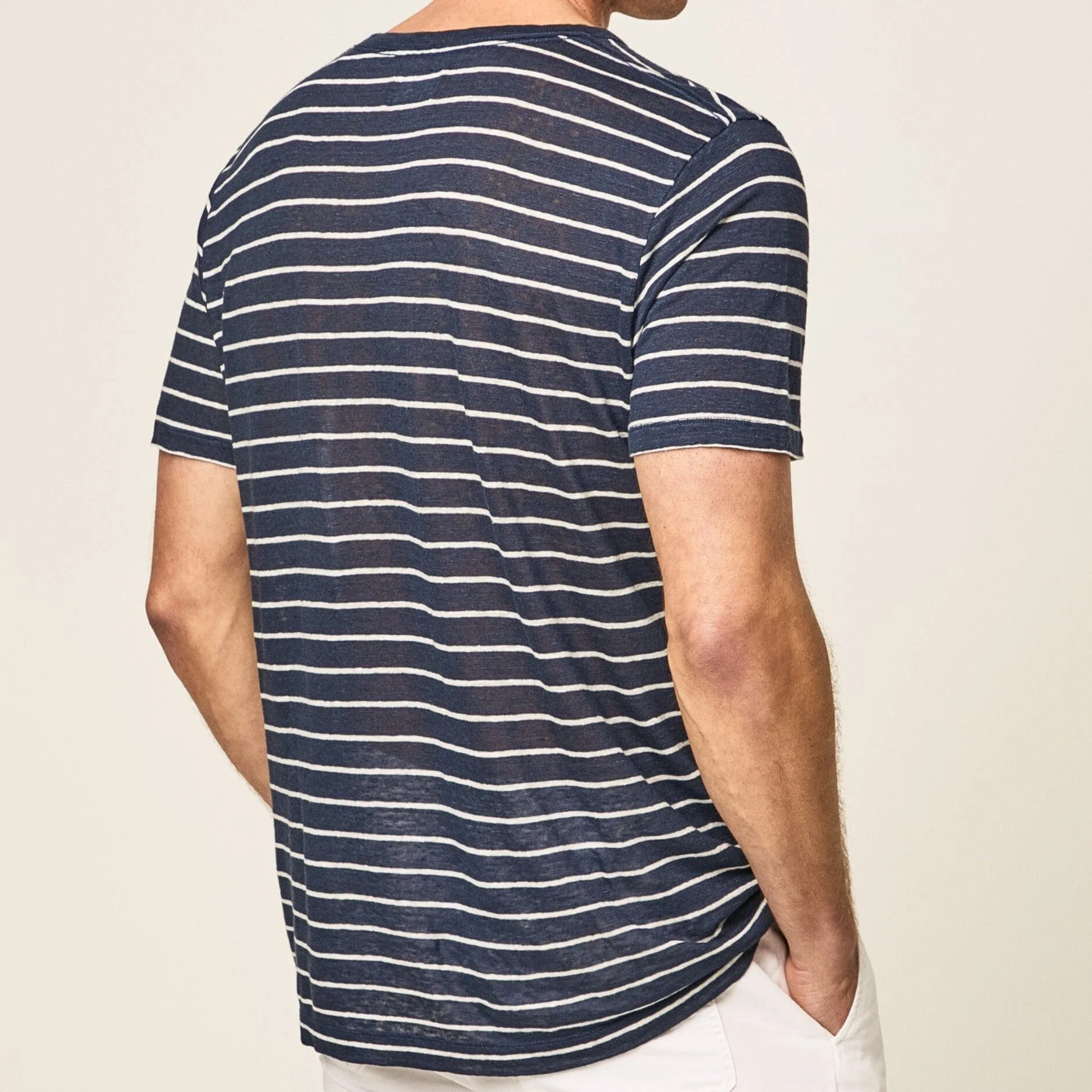 Hackett Linen Stripe Shirt Night Navy