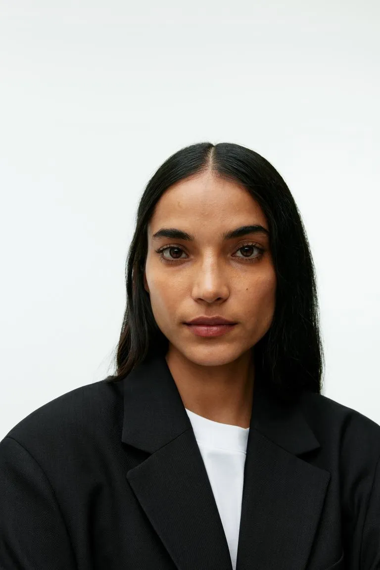 H&M Oversized Cotton Blend Twill Jacket, Black