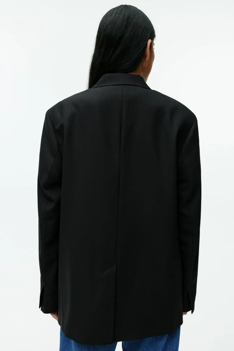 H&M Oversized Cotton Blend Twill Jacket, Black