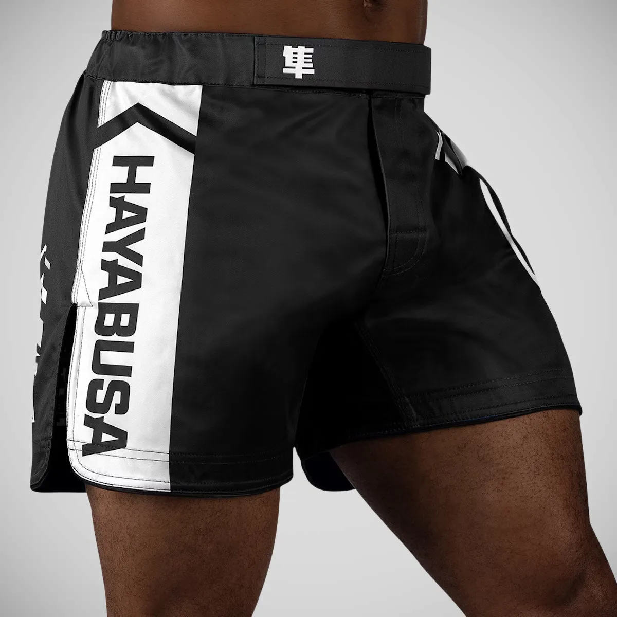 Hayabusa Icon Mid-Thigh MMA Shorts Black/White