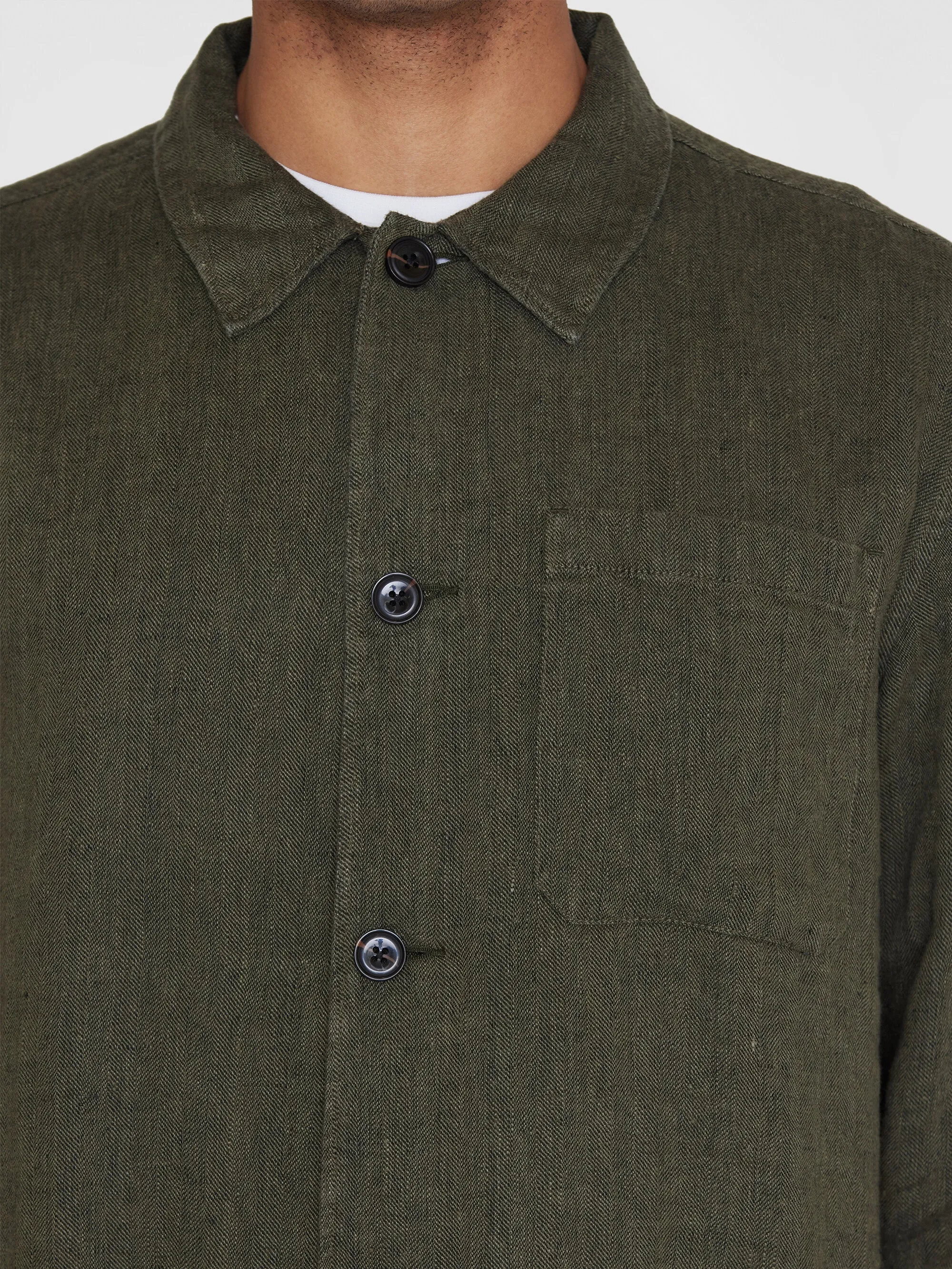 Herringbone linen overshirt - GOTS/Vegan - Burned Olive