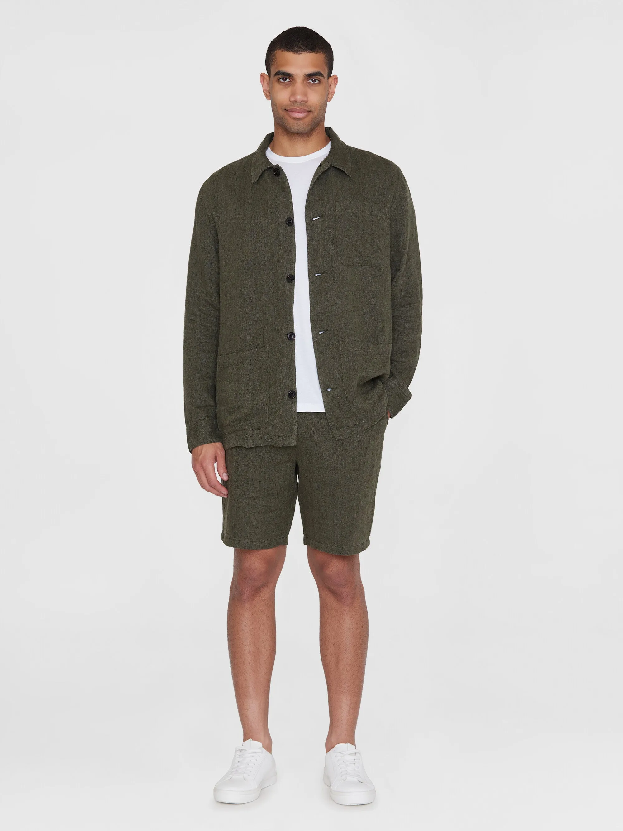Herringbone linen overshirt - GOTS/Vegan - Burned Olive
