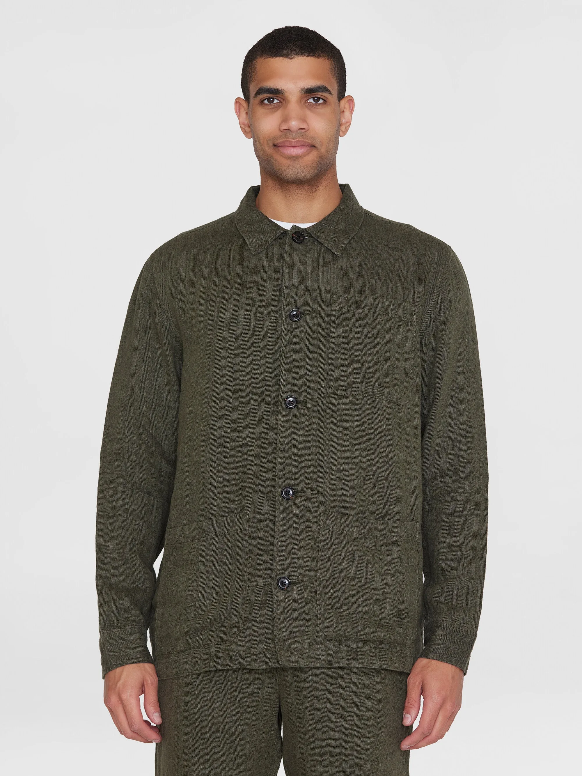 Herringbone linen overshirt - GOTS/Vegan - Burned Olive