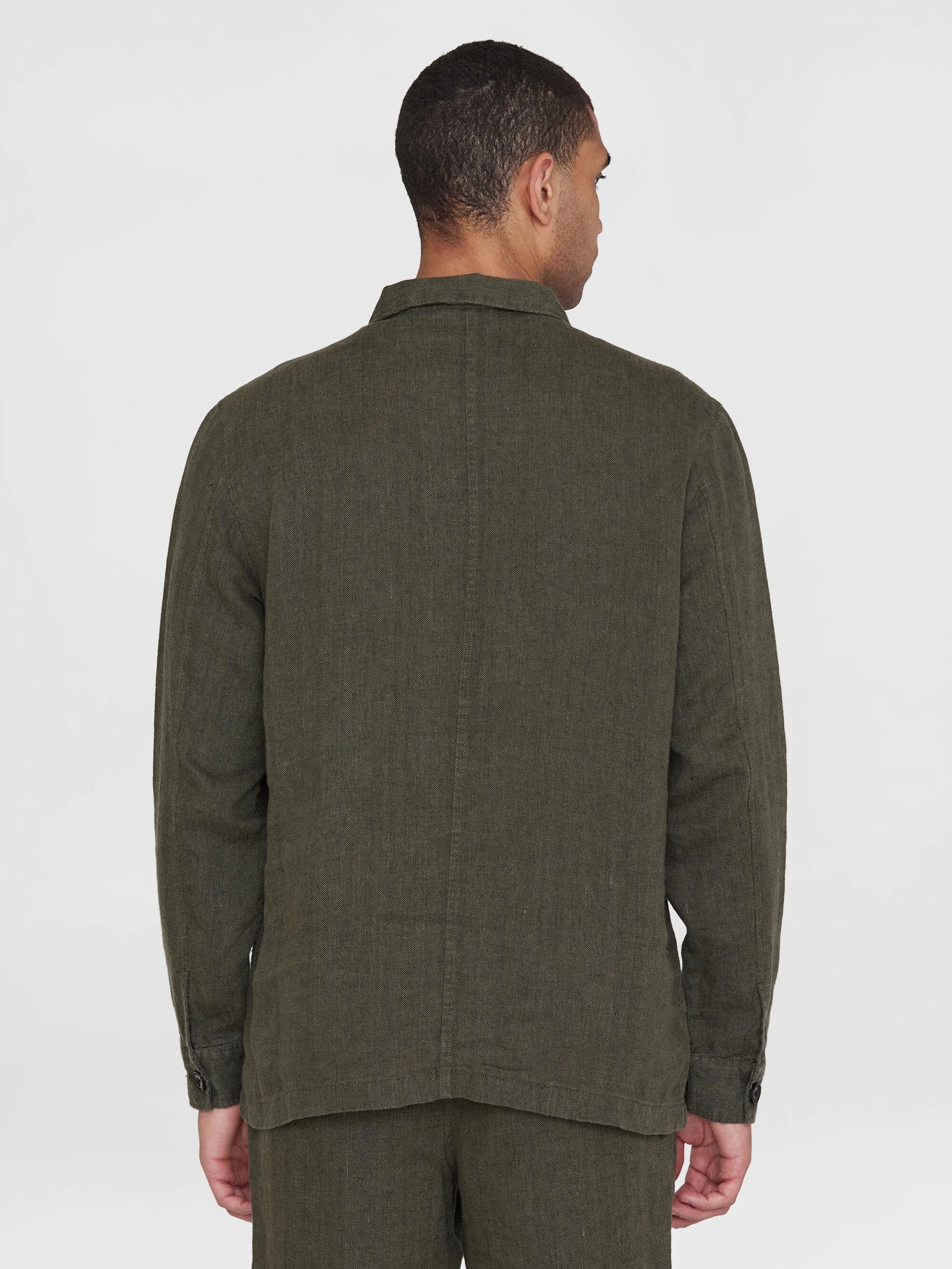 Herringbone linen overshirt - GOTS/Vegan - Burned Olive