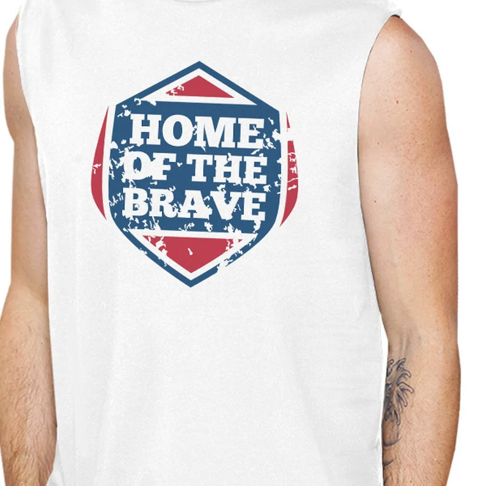 Home Of The Brave White Cotton Unique Graphic Muscle Top For Men