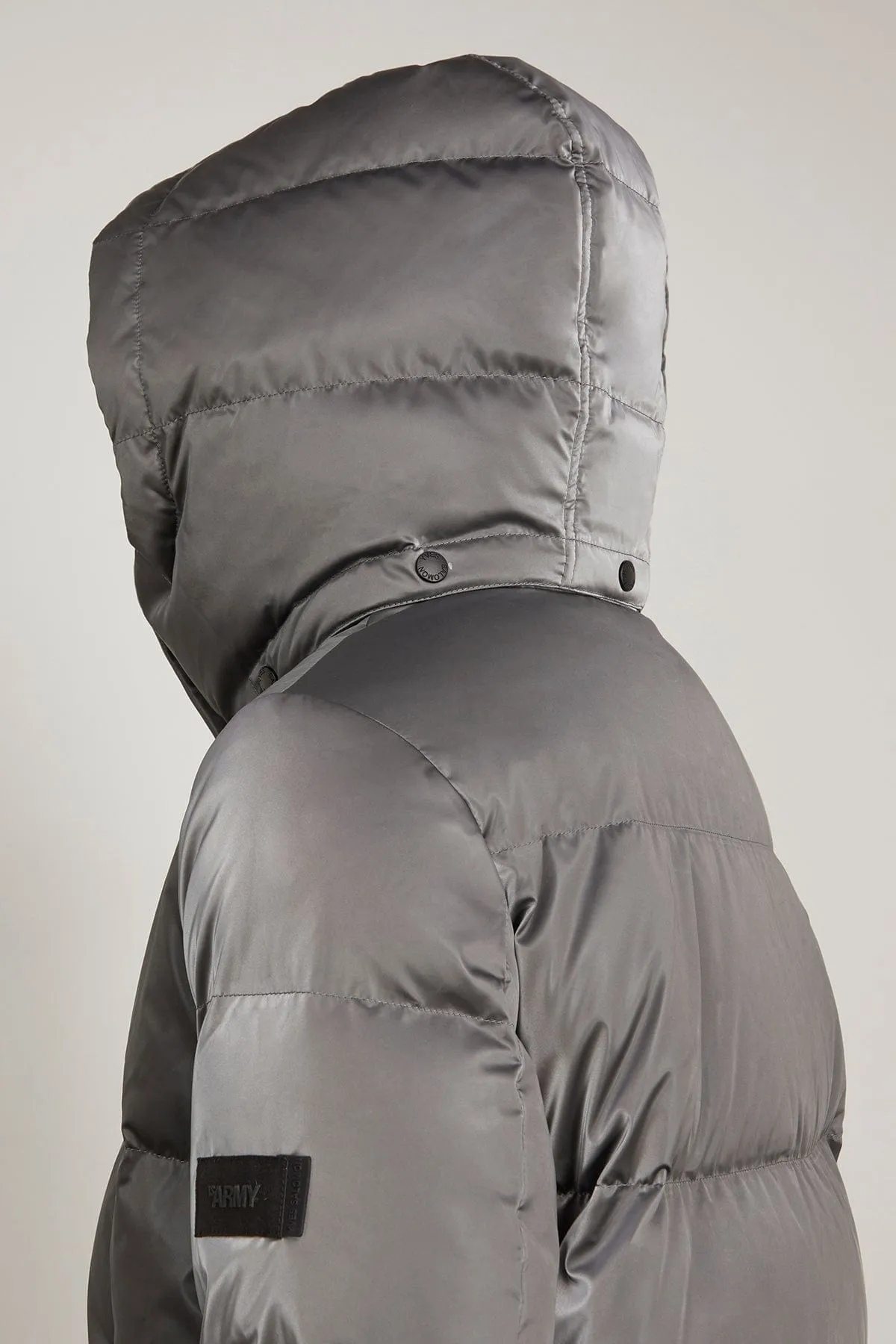 Irise Down Coat with Lamb Trim in Basalte