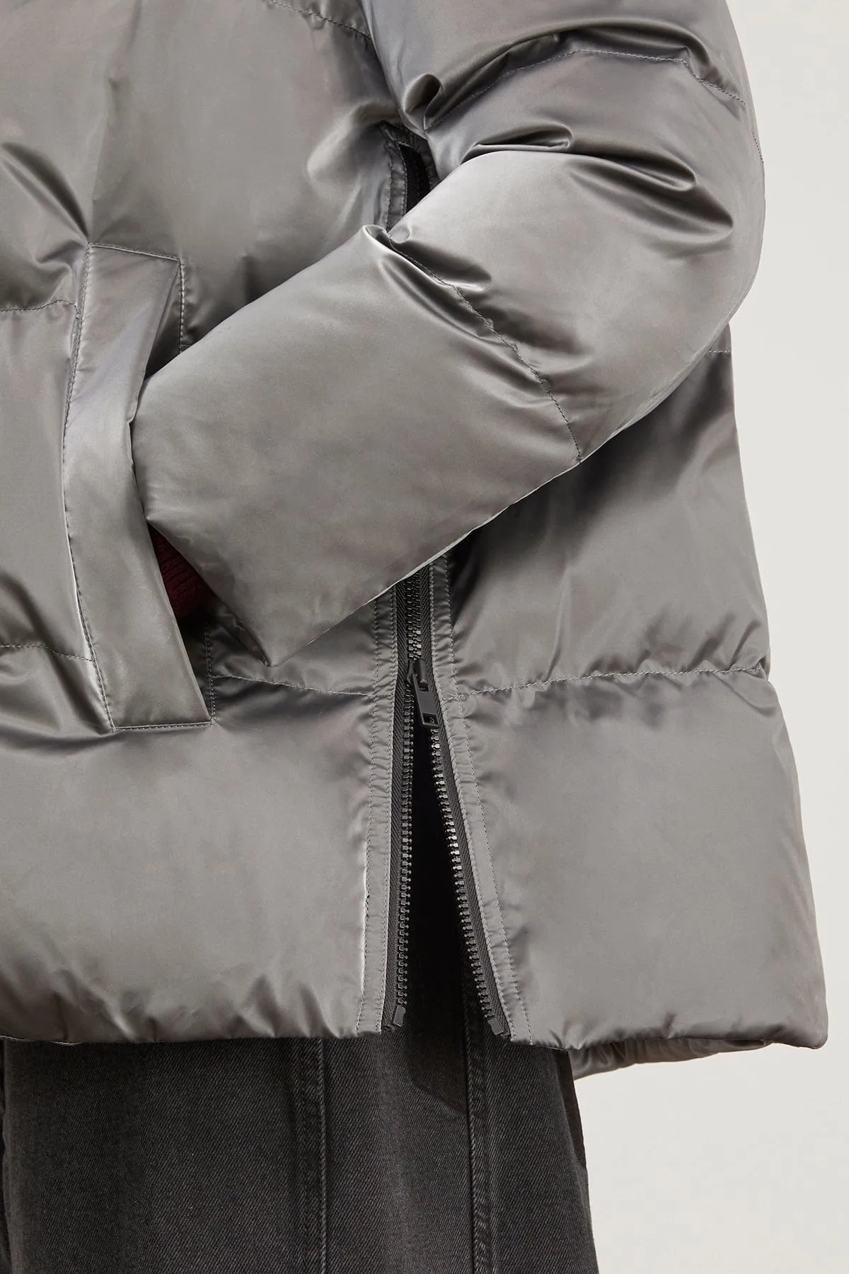 Irise Down Coat with Lamb Trim in Basalte
