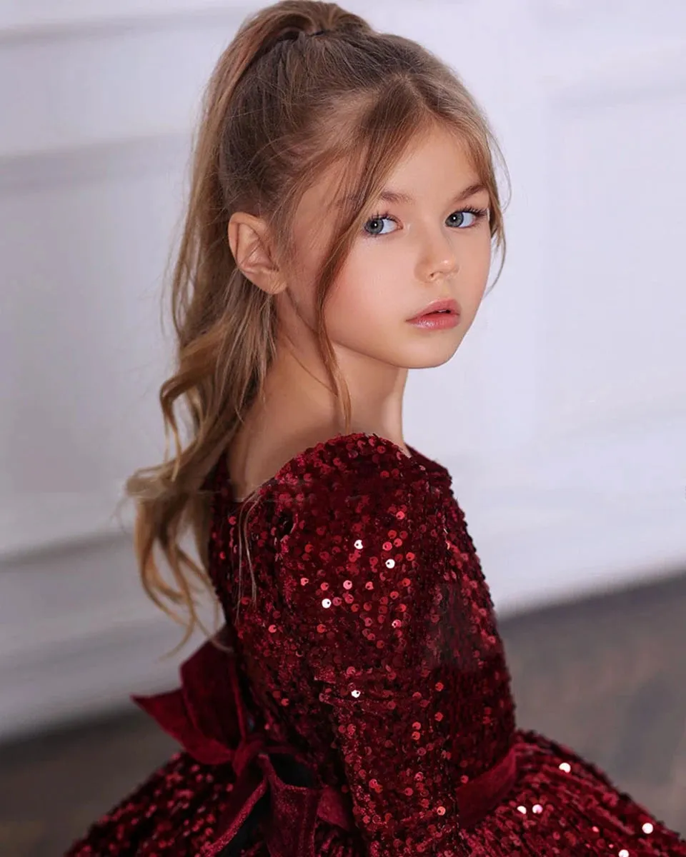 Kids Girls First Communion Sequins Dresses Ball Gowns