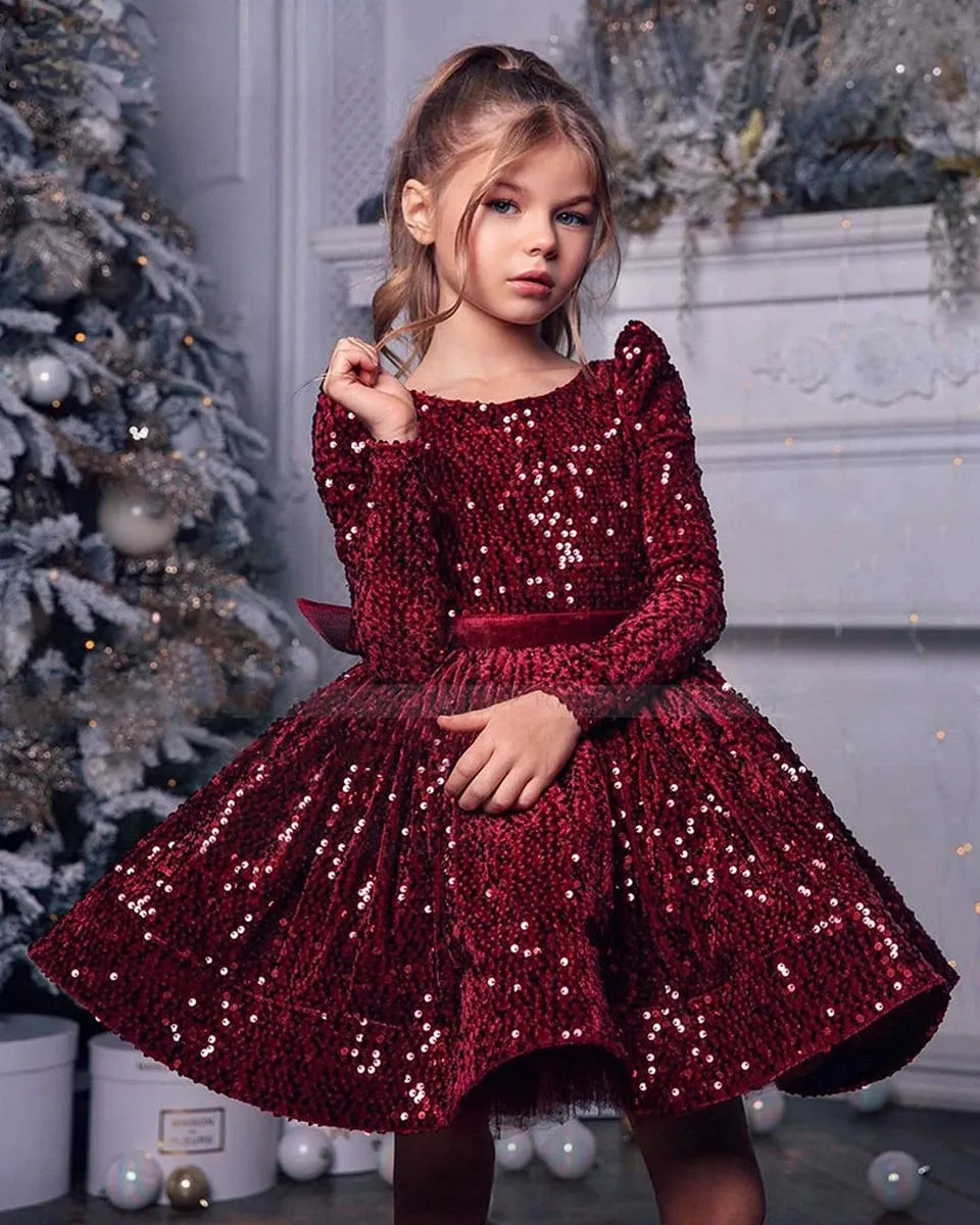 Kids Girls First Communion Sequins Dresses Ball Gowns
