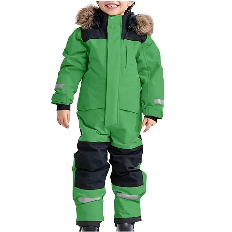 Kids One Piece Snowsuit Girl Boy Ski Snowboard Jumpsuits