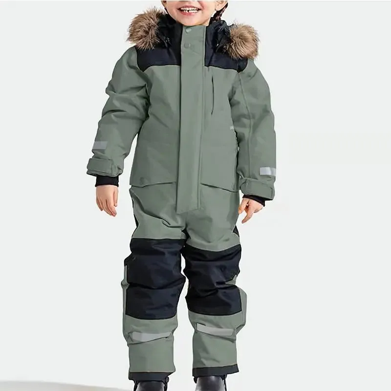 Kids One Piece Snowsuit Girl Boy Ski Snowboard Jumpsuits