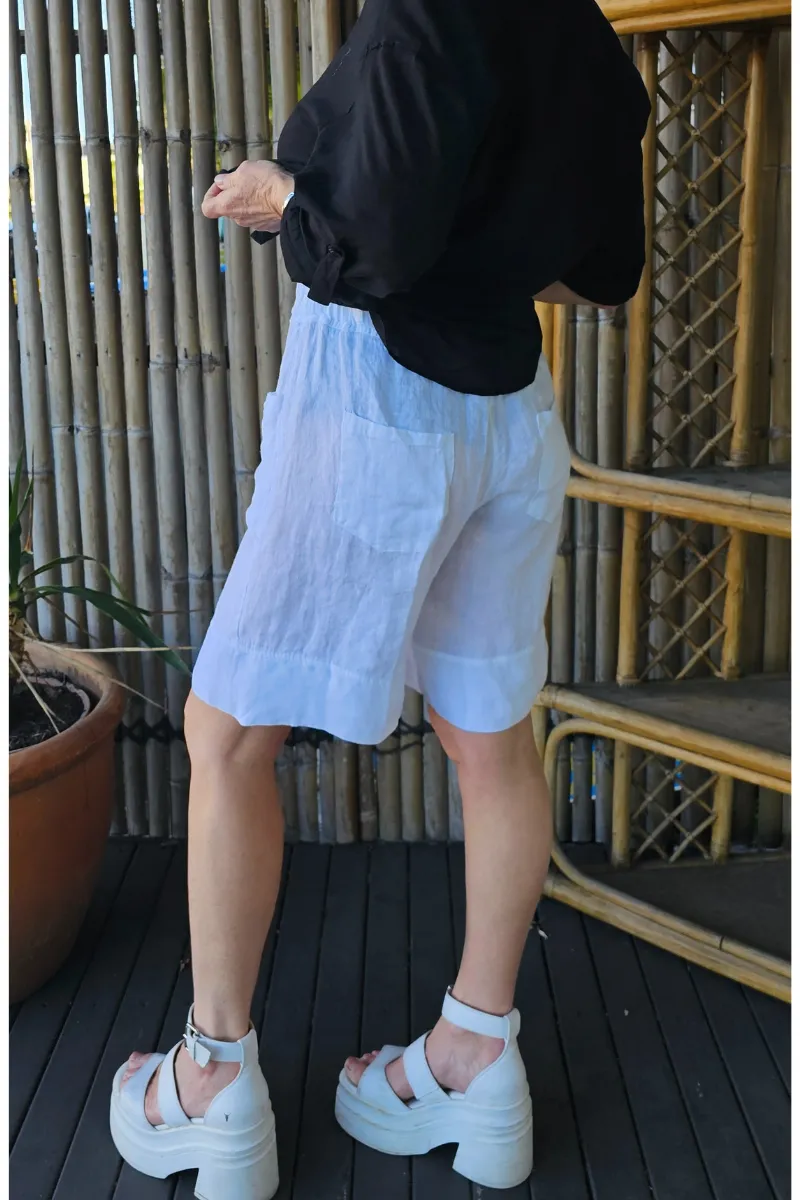La Strada Italian Linen Long Short White & Beige