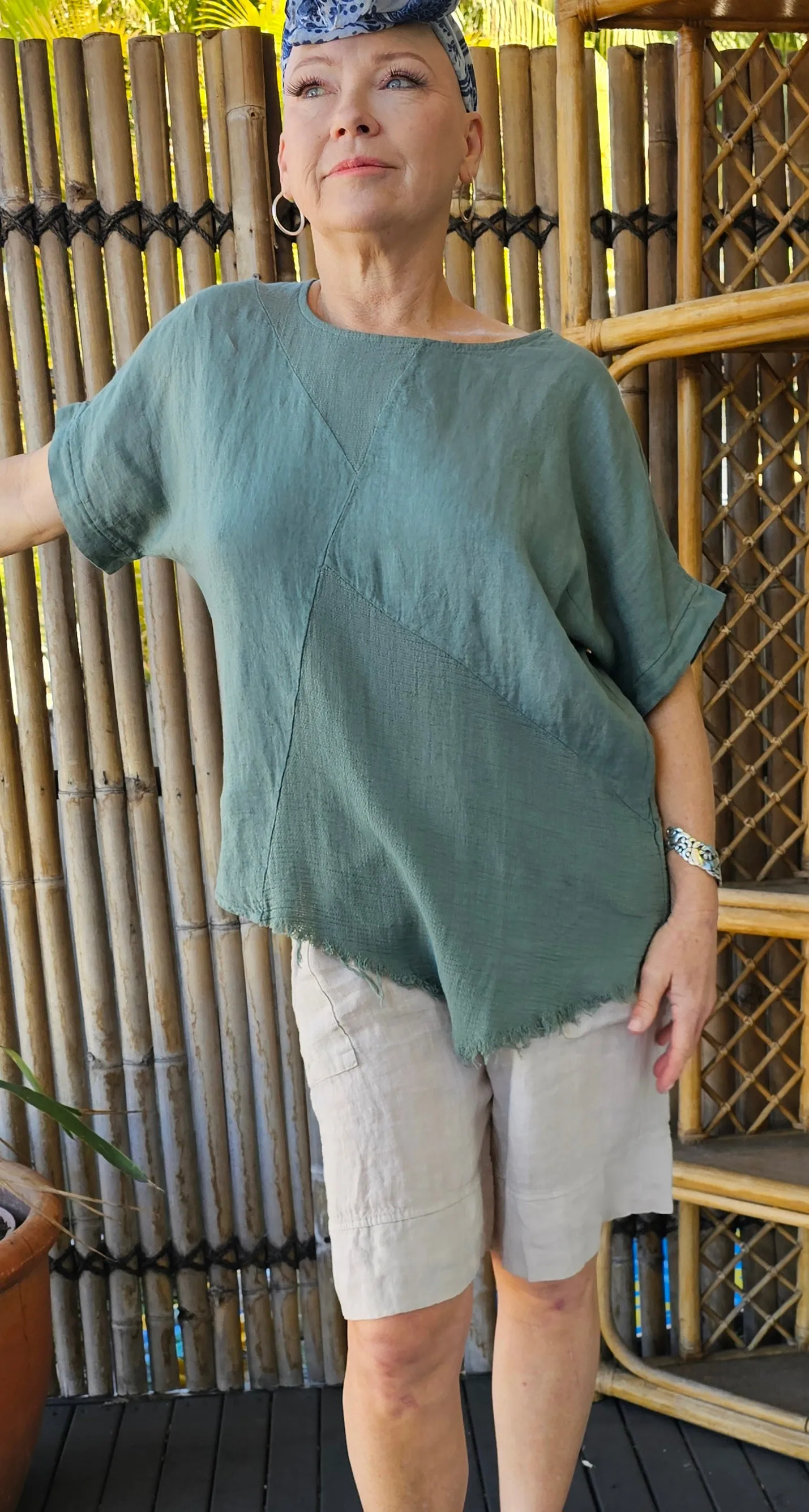 La Strada Italian Linen Long Short White & Beige