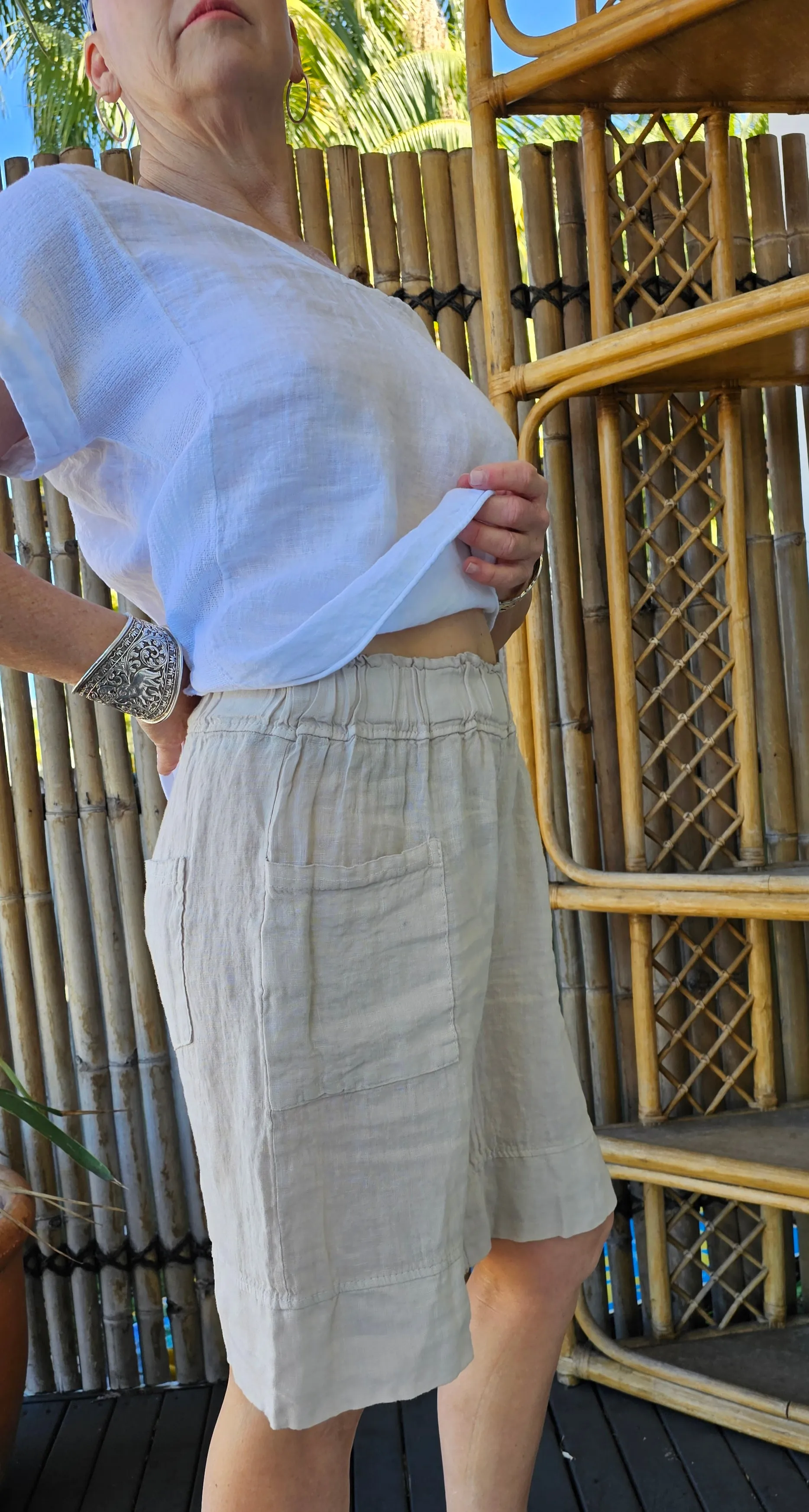 La Strada Italian Linen Long Short White & Beige