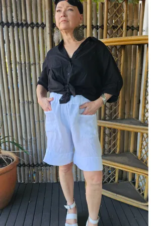La Strada Italian Linen Long Short White & Beige
