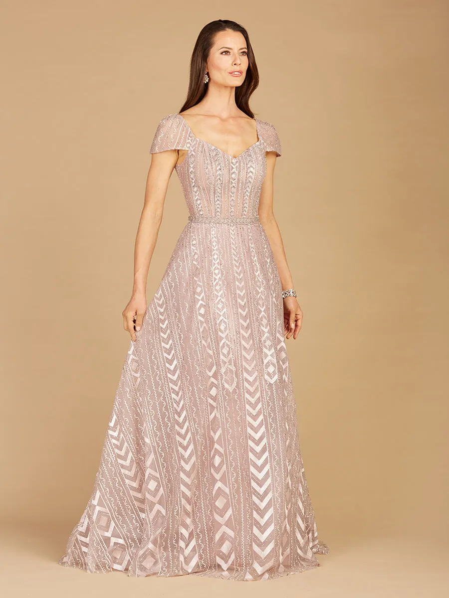 Lara 29301 - Cap Sleeve Beaded Lace Ballgown