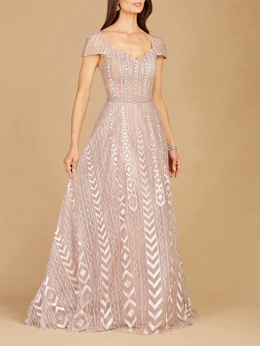 Lara 29301 - Cap Sleeve Beaded Lace Ballgown
