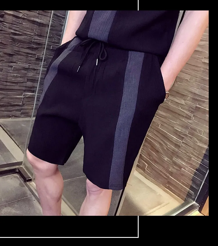 Letter Pattern Drawstring Men Shorts Sweatsuit Set