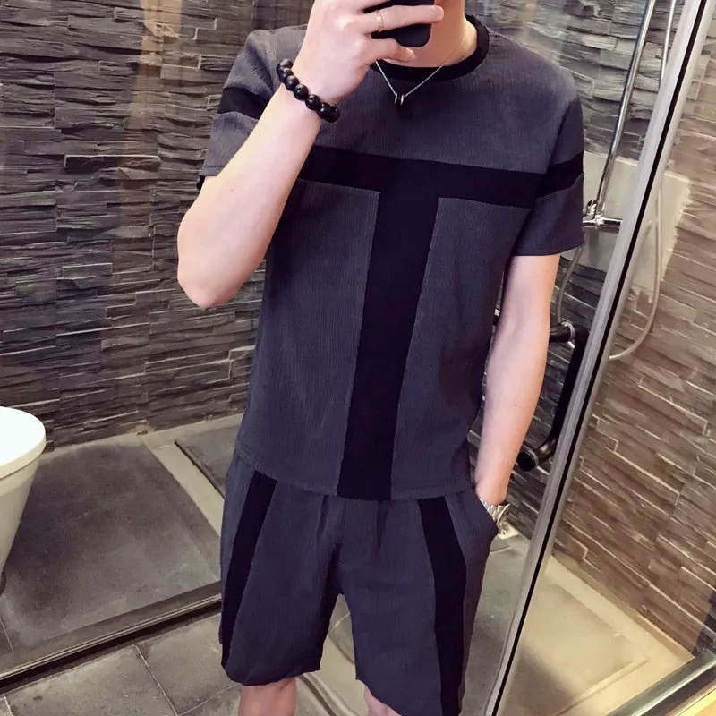 Letter Pattern Drawstring Men Shorts Sweatsuit Set