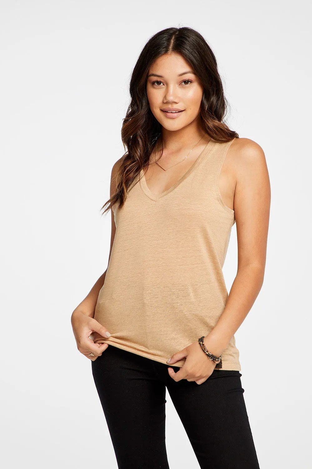Linen Jersey V Neck Muscle Tank