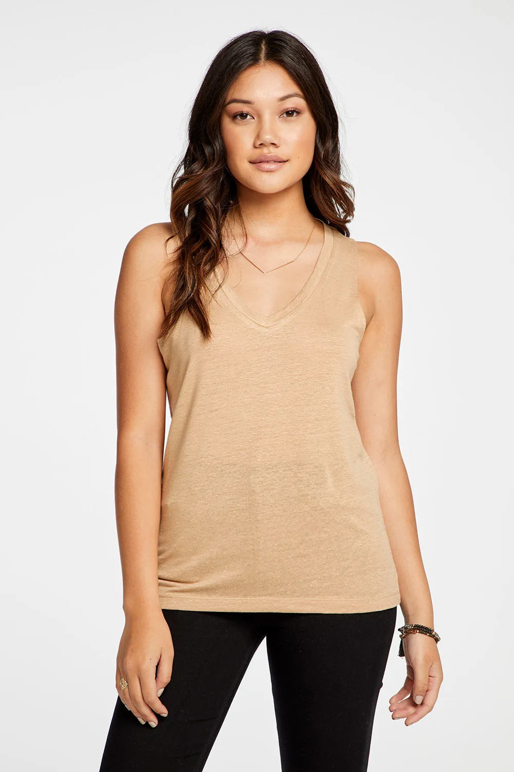 Linen Jersey V Neck Muscle Tank