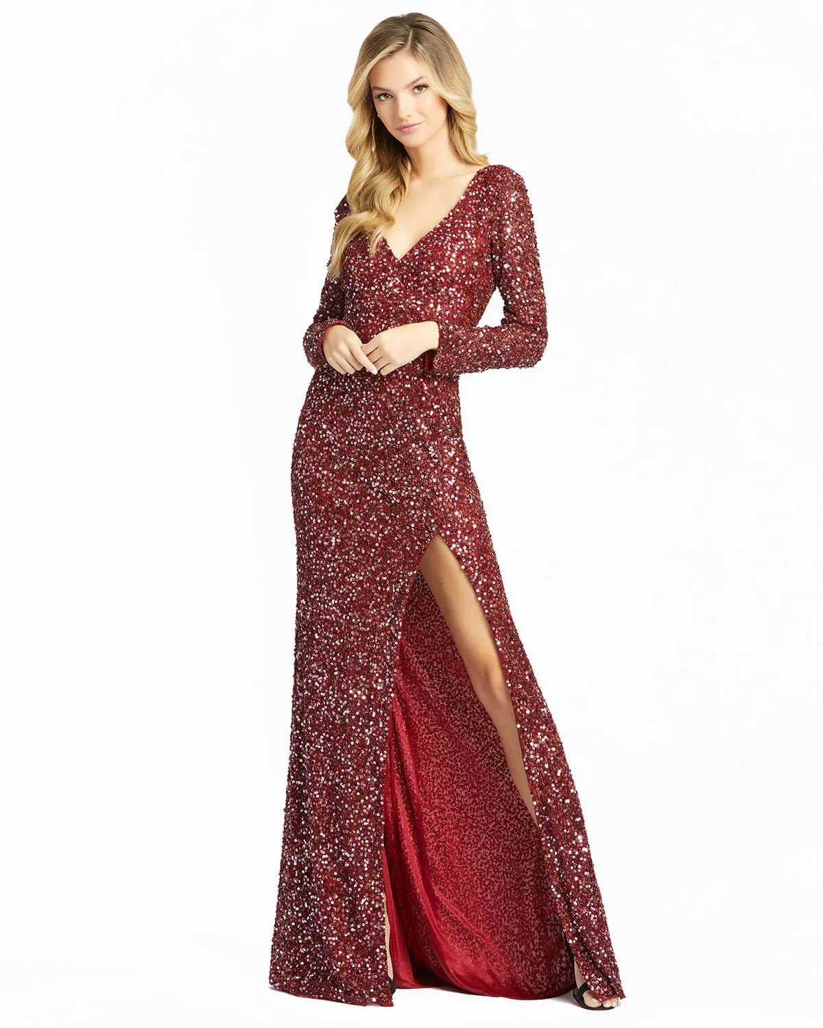 Long Sleeve Beaded Gown