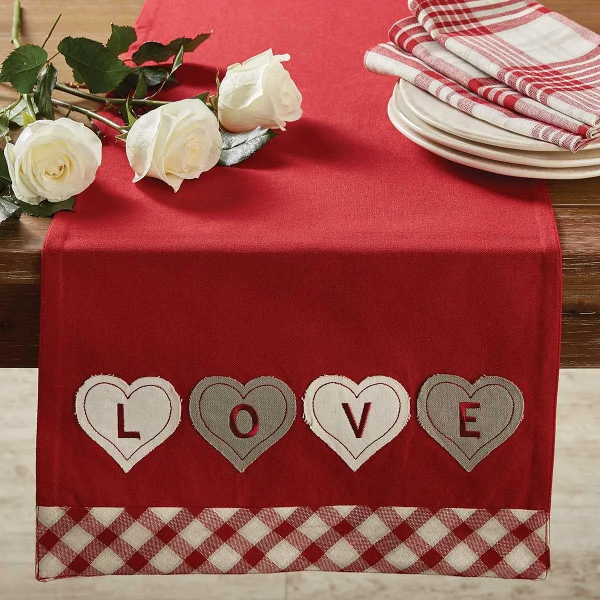 Love with Hearts Applique Table Runner - 42" L Park Designs
