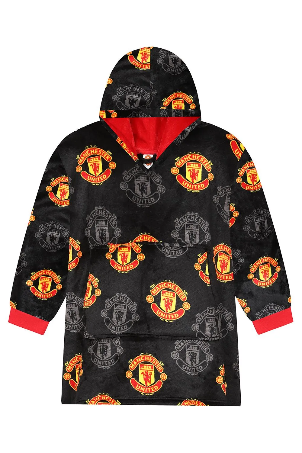 Manchester United Football Club Mens Fully Lined Luxury Fleece Oversized Hoodie Black W23