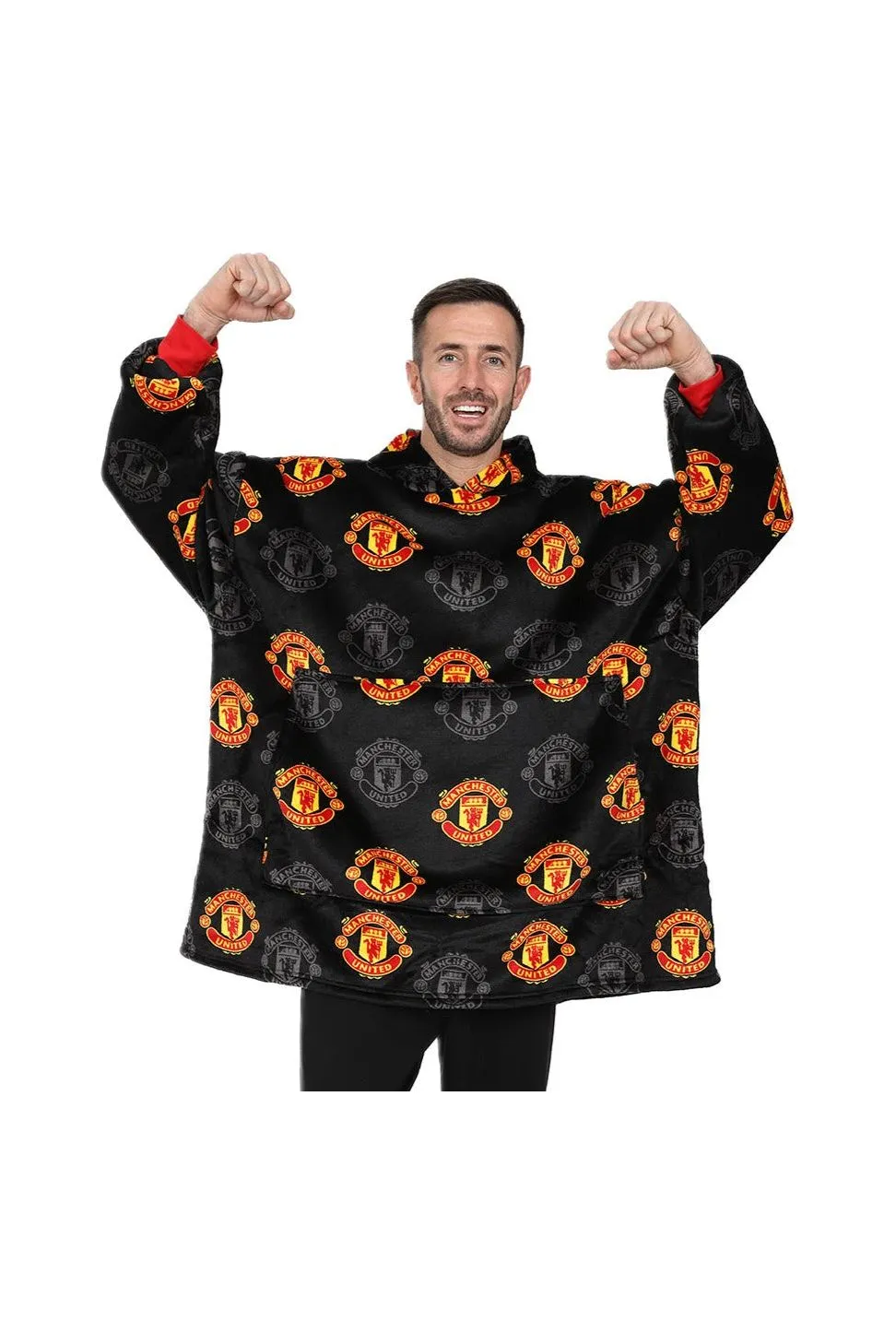 Manchester United Football Club Mens Fully Lined Luxury Fleece Oversized Hoodie Black W23