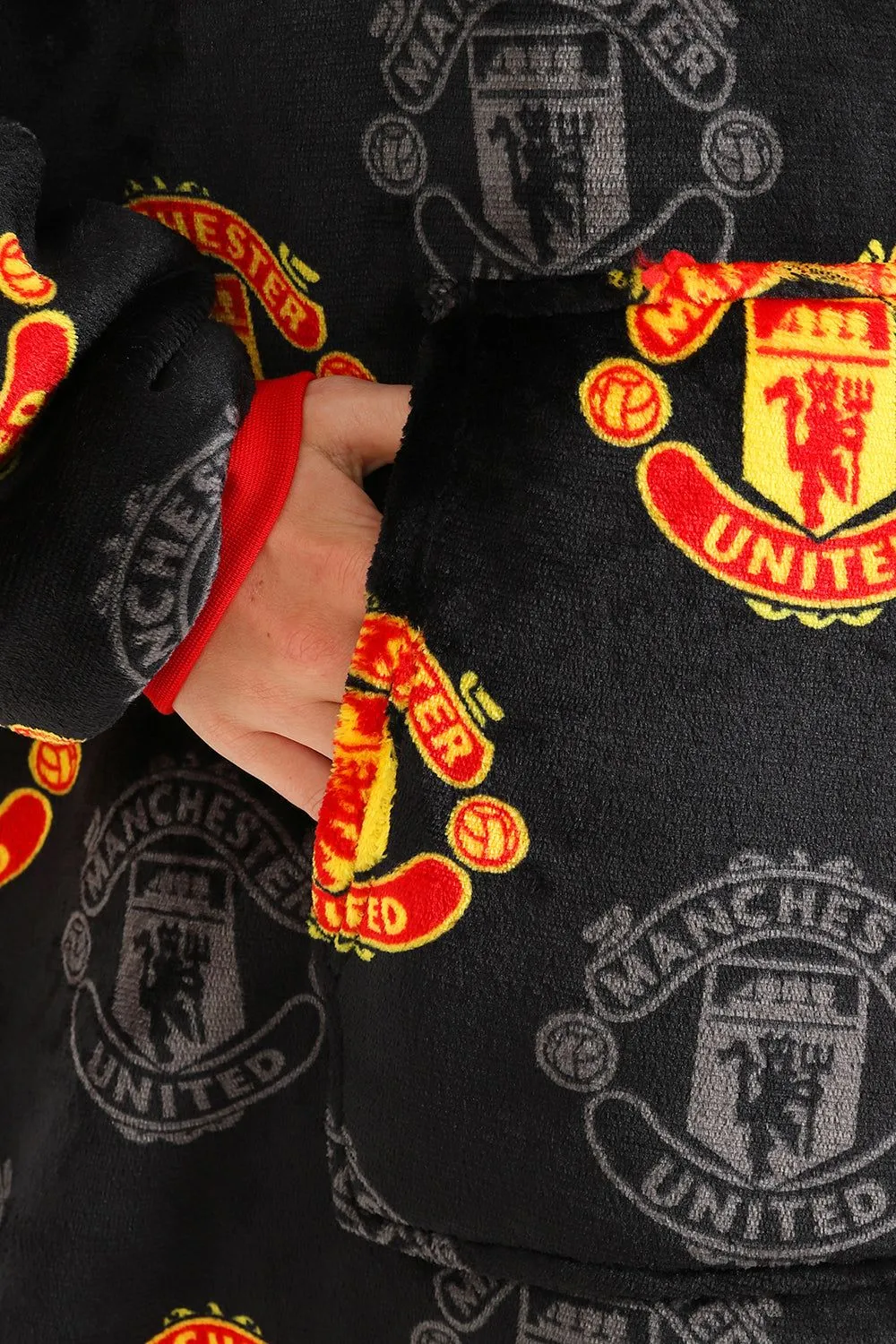 Manchester United Football Club Mens Fully Lined Luxury Fleece Oversized Hoodie Black W23