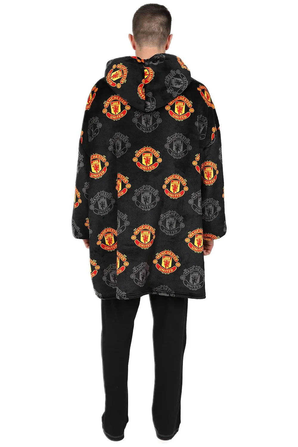 Manchester United Football Club Mens Fully Lined Luxury Fleece Oversized Hoodie Black W23