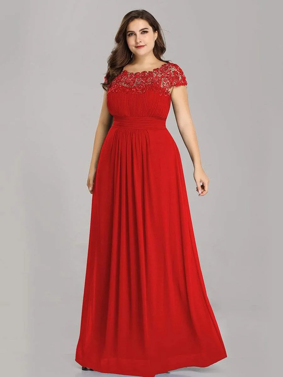 Maxi Long Lace Cap Sleeve Elegant Bridesmaid Dress