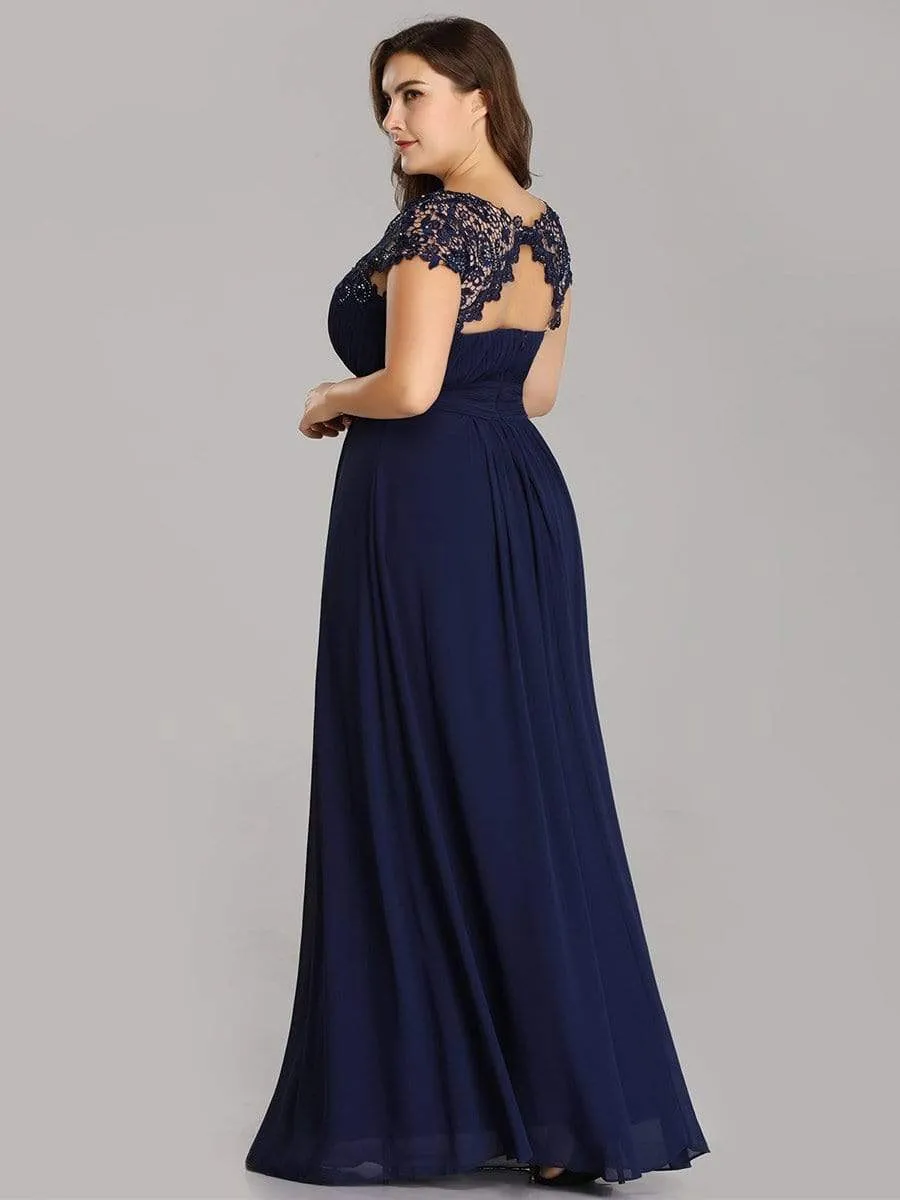 Maxi Long Lace Cap Sleeve Elegant Bridesmaid Dress