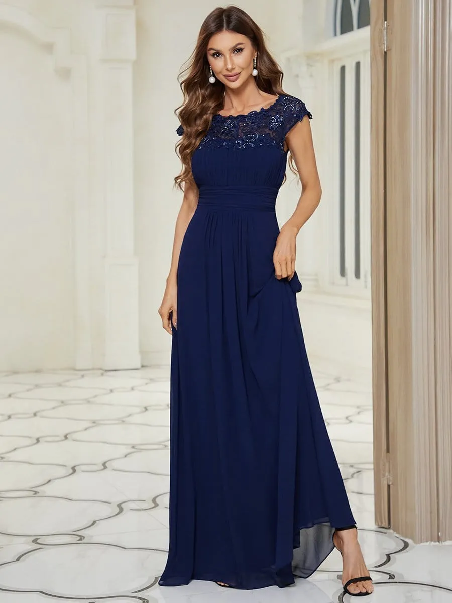 Maxi Long Lace Cap Sleeve Elegant Bridesmaid Dress