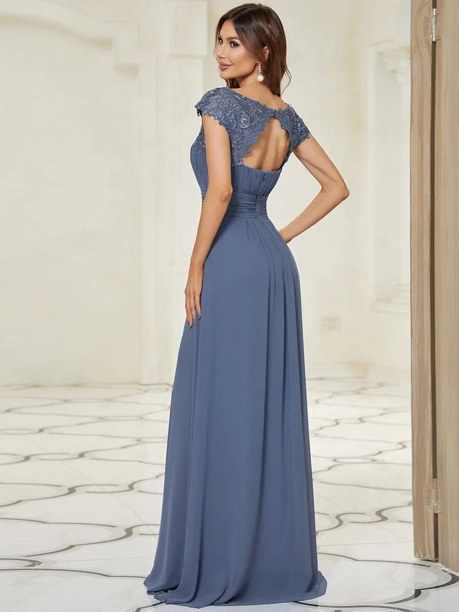 Maxi Long Lace Cap Sleeve Elegant Bridesmaid Dress
