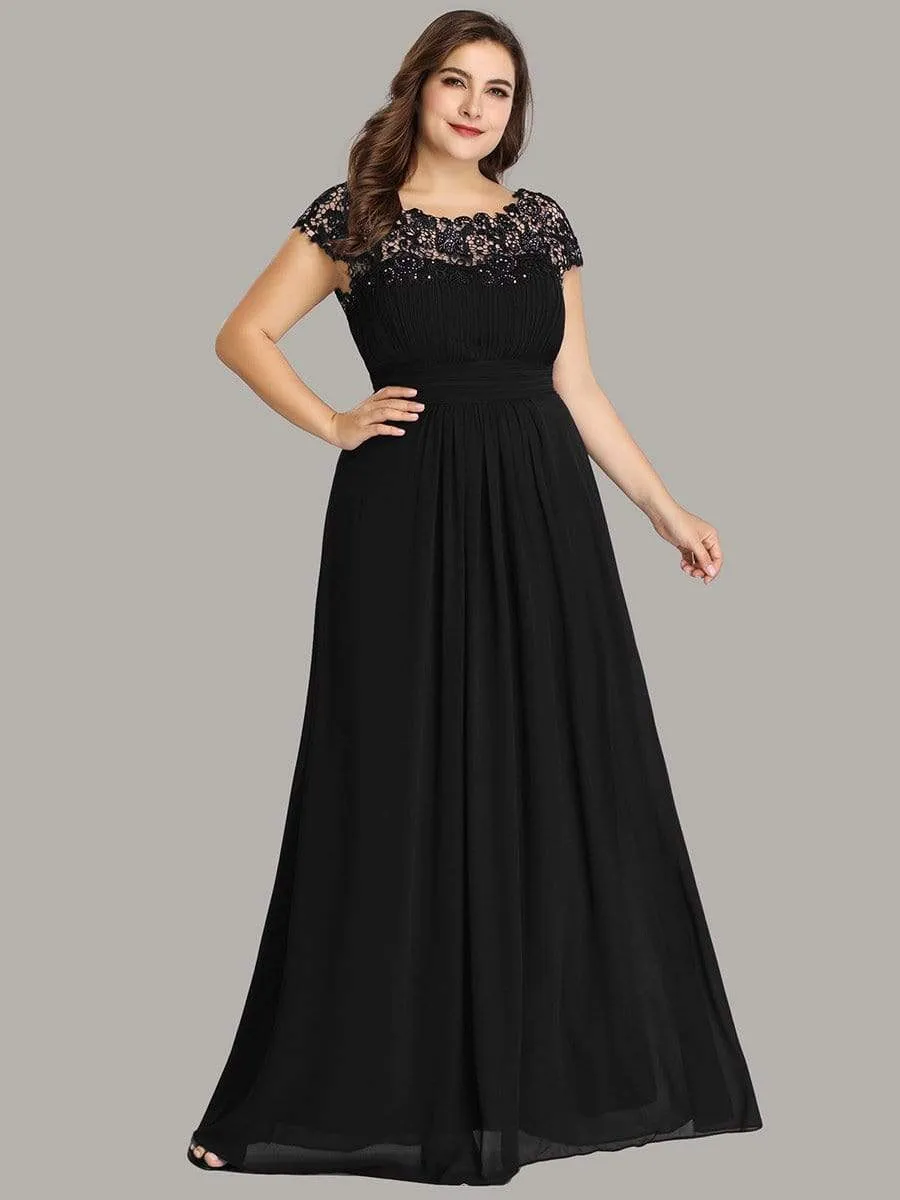 Maxi Long Lace Cap Sleeve Elegant Bridesmaid Dress