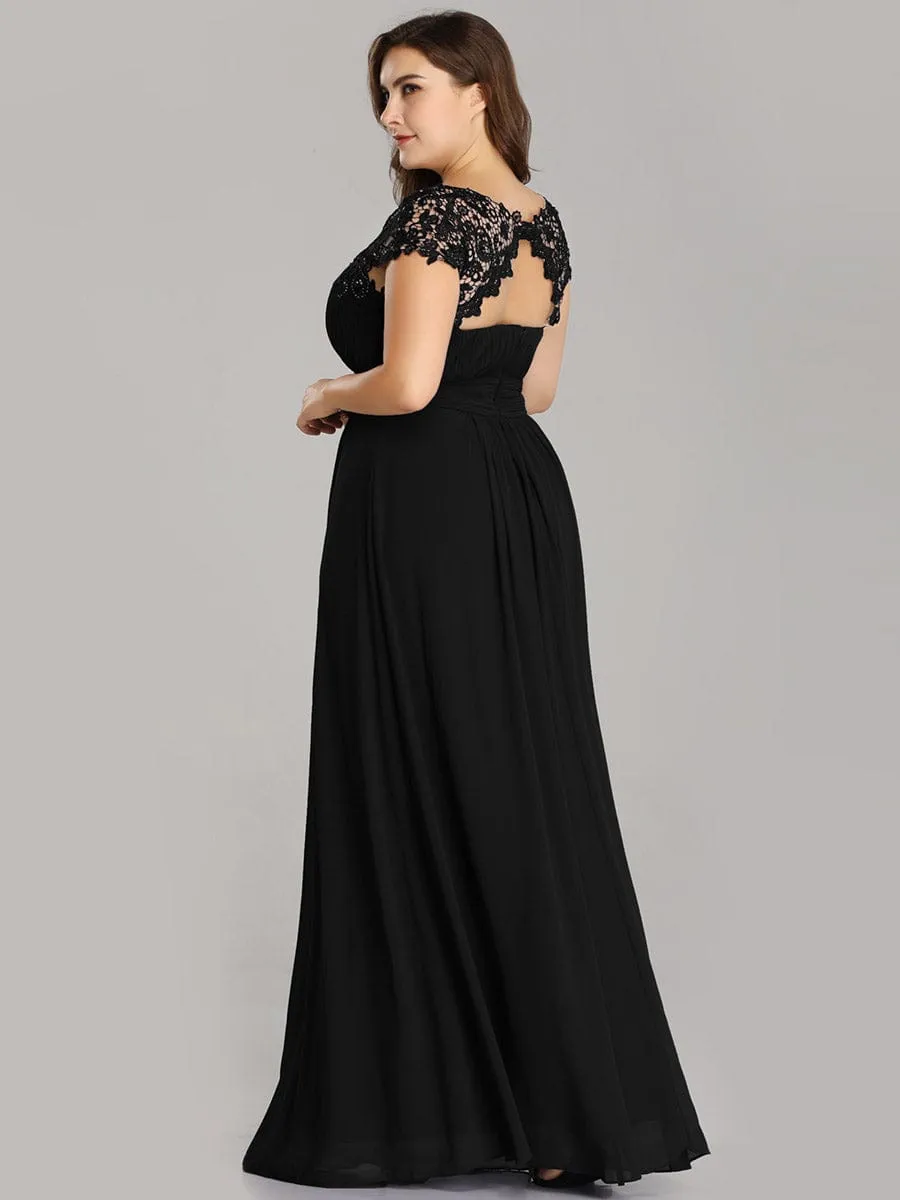Maxi Long Lace Cap Sleeve Elegant Bridesmaid Dress