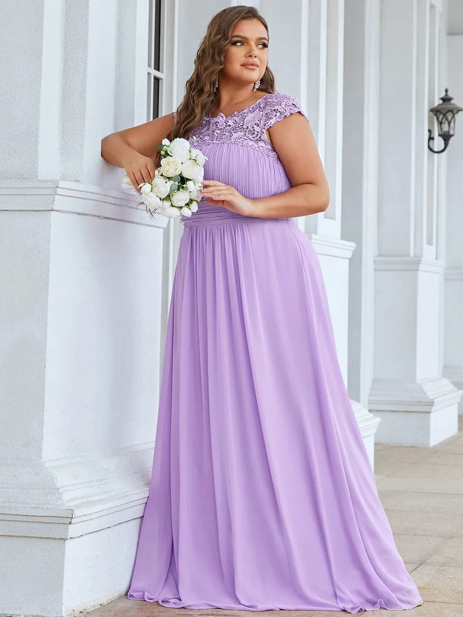 Maxi Long Lace Cap Sleeve Elegant Bridesmaid Dress